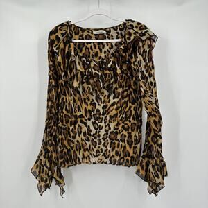 Kaelyn Max Womens Ruffle Flounce Sleeve Top Sz XL Leopard Animal Print Dramatic